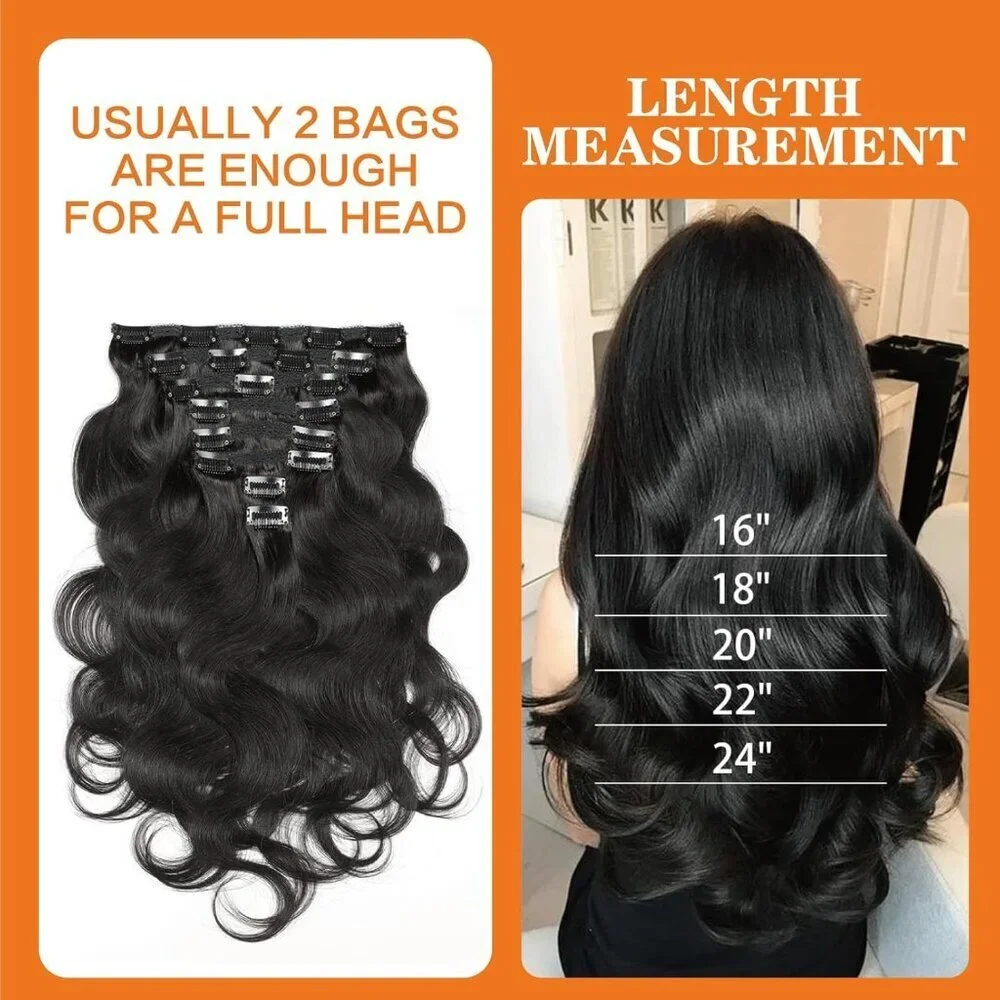 Body Wave Clip Ins Human Hair 12 Inch 8Pcs Virgin Brazilian Black Extensions